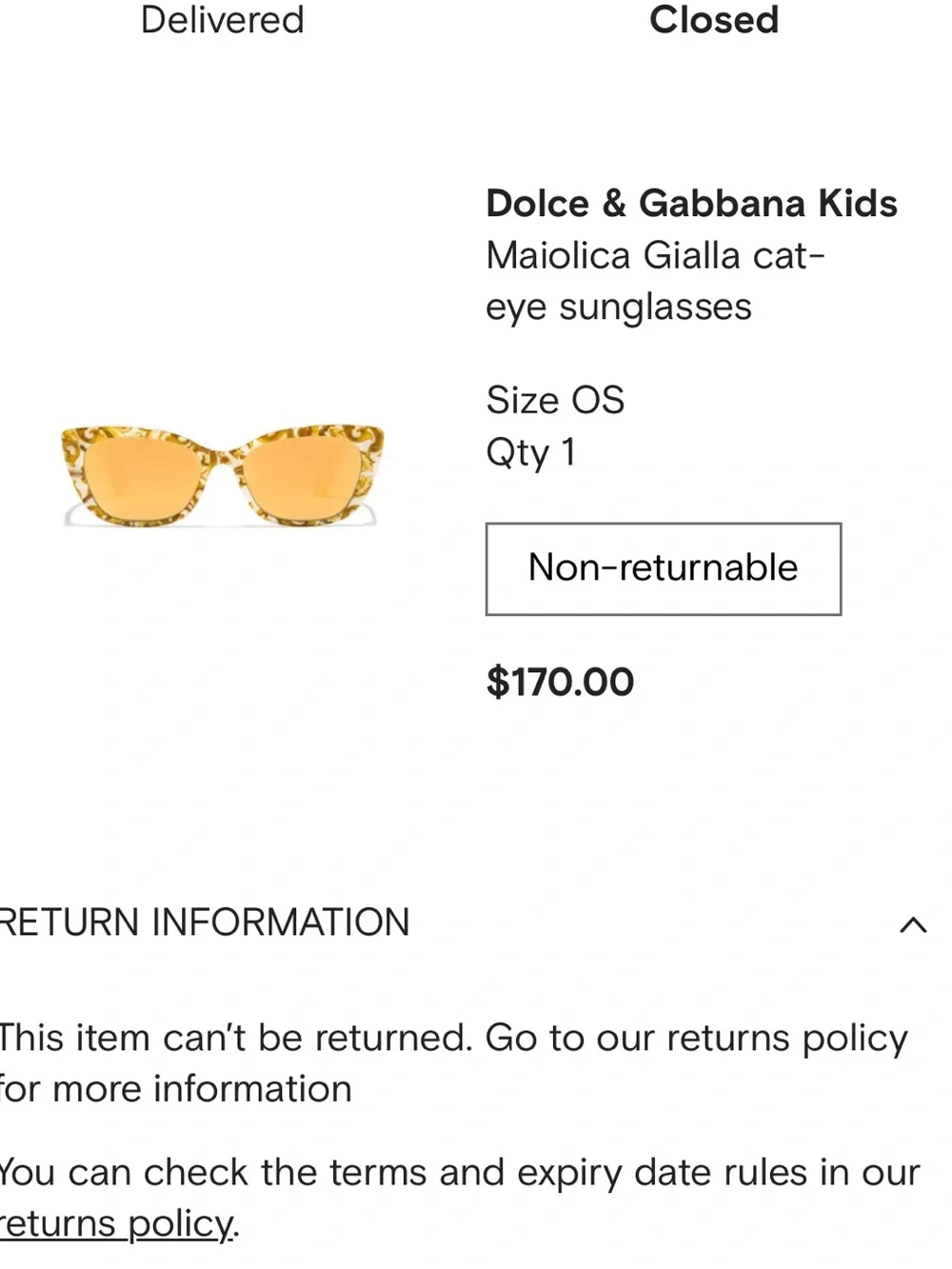 Versace Gold Baroque Cat-Eye Kids Sunglasses